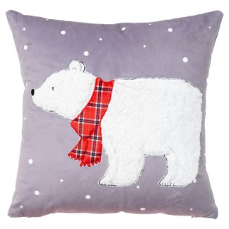 An Image of Fleece Polar Bear Cushion - 45x45cm