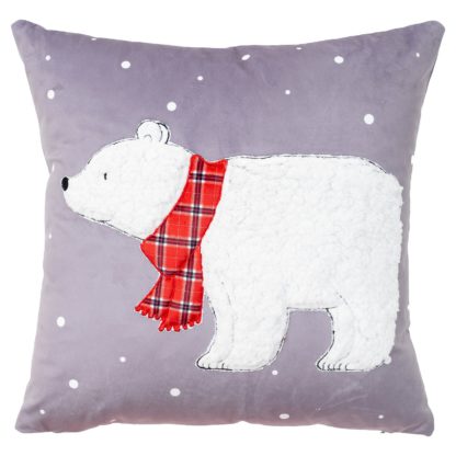 An Image of Fleece Polar Bear Cushion - 45x45cm