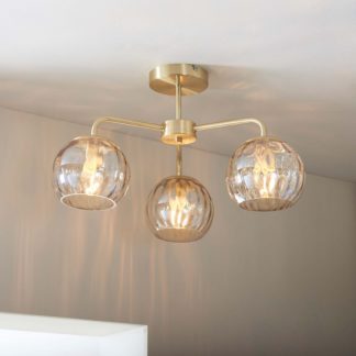 An Image of Geneva 3 Light Semi Flush Ceiling Light - Brass