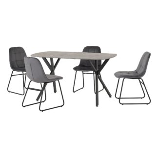 An Image of Athens Rectangular Concrete Effect Dining Table with 4 Lukas Grey Dining Chairs Grey