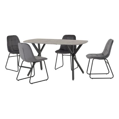 An Image of Athens Rectangular Concrete Effect Dining Table with 4 Lukas Grey Dining Chairs Grey