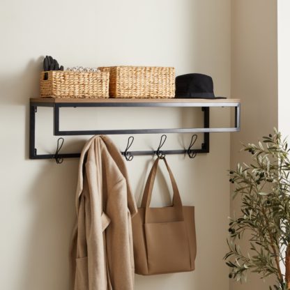 An Image of Fulton Wall Shelf with Hooks Pine Pine