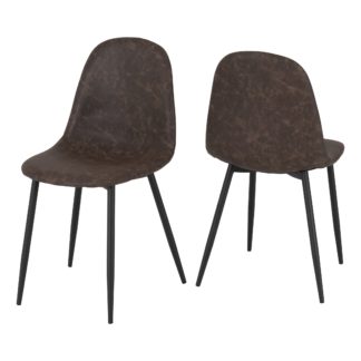 An Image of Athens Set of 2 Dining Chairs Brown PU Brown