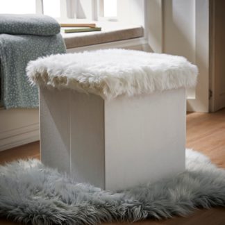 An Image of Snowball Faux Fur Foldable Storage Cube White