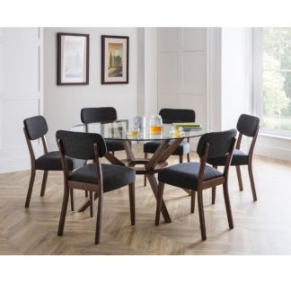 An Image of Chelsea Large Round Dining Table with 6 Farringdon Dining Chairs Walnut (Brown)