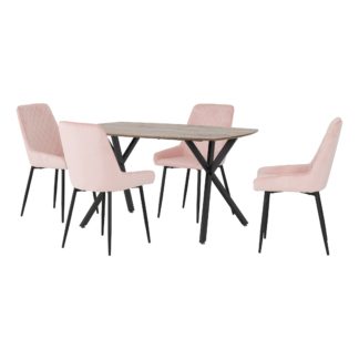 An Image of Athens Rectangular Oak Effect Dining Table with 4 Avery Pink Dining Chairs Baby Pink