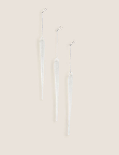 An Image of M&S 3 Pack Glass Hanging Icicle Decorations