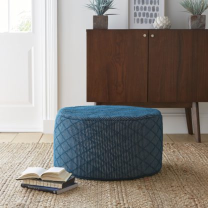 An Image of Tufted Diamond Pouffe Navy Navy Blue