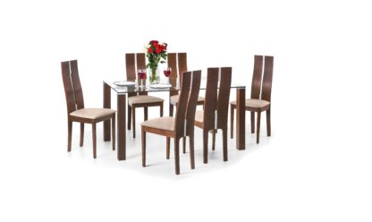 An Image of Cayman Rectangular Dining Table with 6 Dining Chairs Walnut (Brown)
