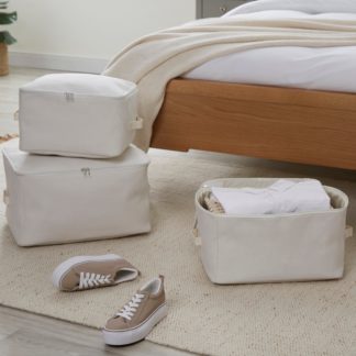 An Image of Set of 3 Fabric Storage Bags Cream Cream