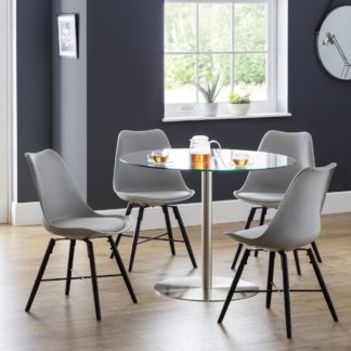 An Image of Milan Round Dining Table with 4 Kari Grey Chairs Chrome