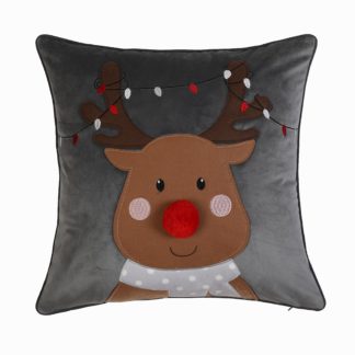An Image of Reindeer Cushion with Pom Pom Nose - 45x45cm