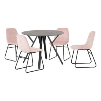An Image of Athens Round Concrete Effect Dining Table with 4 Lukas Pink Dining Chairs Baby Pink