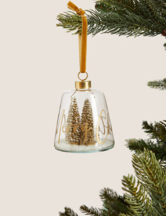 An Image of M&S Glass Hanging Bell Cloche Decoration