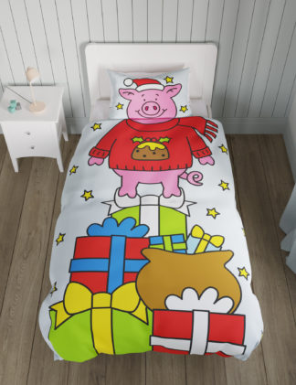 An Image of Cotton Blend Percy Pig™ Christmas Bedding Set