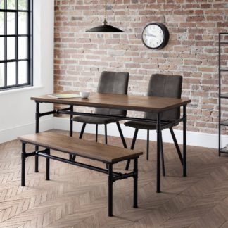An Image of Carnegie Rectangular Dining Table with 1 Dining Bench with 2 Monroe Dining Chairs Mocha