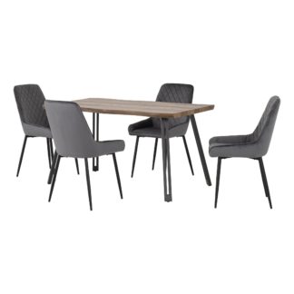 An Image of Quebec Wave Oak Effect Dining Table with 4 Avery Grey Dining Chairs Grey