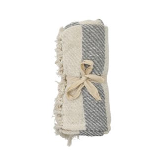 An Image of Simply Green Recycled Cotton Striped Throw Grey