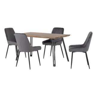 An Image of Quebec Rectangular Oak Effect Dining Table with 4 Avery Grey Dining Chairs Grey