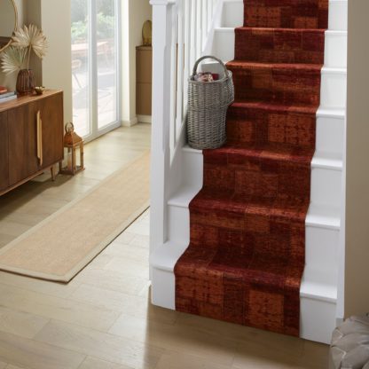 An Image of Prague Chenille Stair Runner Prague Red