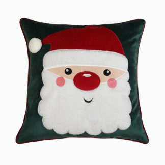An Image of Father Christmas Cushion - Forest Green - 45x45cm