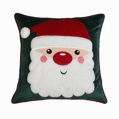 An Image of Father Christmas Cushion - Forest Green - 45x45cm