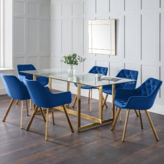 An Image of Minori Rectangular Glass Set with 6 Lorenzo Chairs Blue