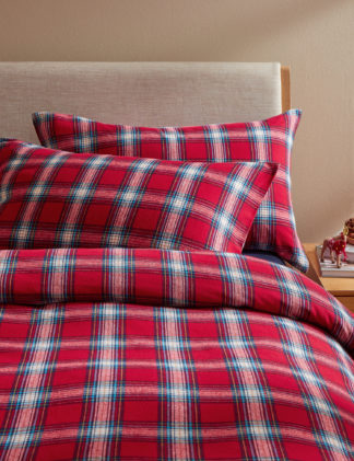 An Image of M&S Pure Brushed Cotton Checked Christmas Bedding Set