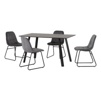 An Image of Berlin Rectangular Black Wood Dining Table with 4 Lukas Blue Dining Chairs Grey