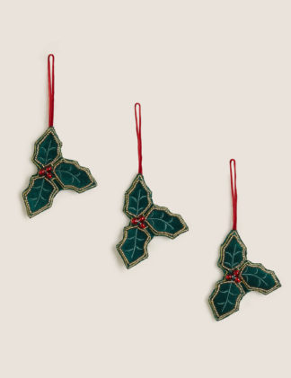 An Image of M&S 3 Pack Hanging Holly Decorations