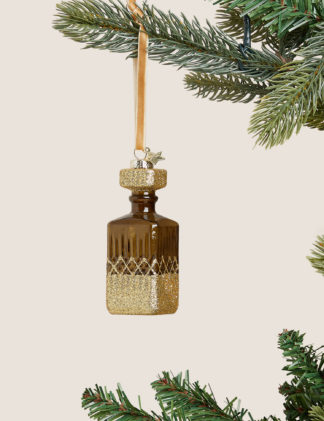An Image of M&S Gold Glass Decanter Decoration, Gold