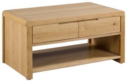 An Image of Julian Bowen Curve 2 Drawer Coffee Table - Oak