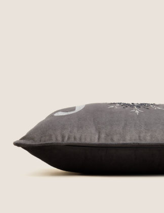 An Image of M&S Velvet Joy Embroidered Bolster Cushion