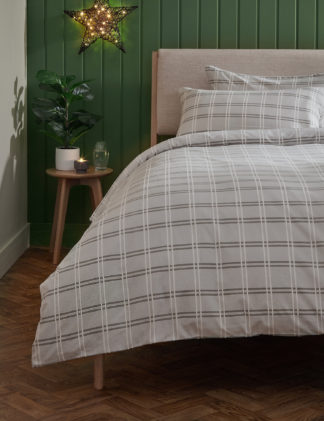 An Image of M&S Pure Brushed Cotton Checked Bedding Set