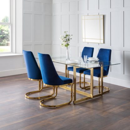 An Image of Minori Rectangular Glass Set with 4 Lorenzo Chairs Blue