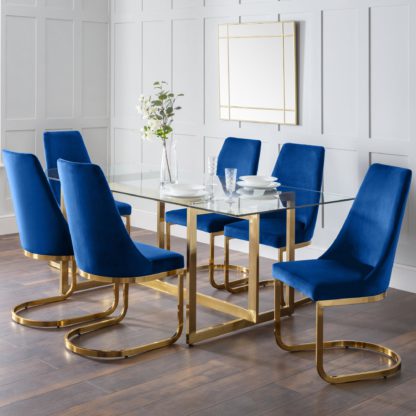 An Image of Minori Rectangular Glass Set with 6 Lorenzo Chairs Blue