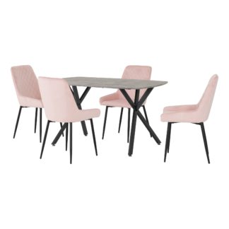 An Image of Athens Rectangular Concrete Effect Dining Table with 4 Avery Pink Dining Chairs Baby Pink