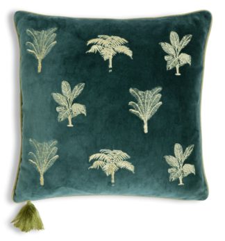 An Image of Habitat Embroidered Palm Cushion - Green -43X43cm