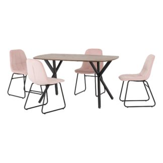 An Image of Athens Rectangular Oak Effect Dining Table with 4 Lukas Pink Dining Chairs Baby Pink