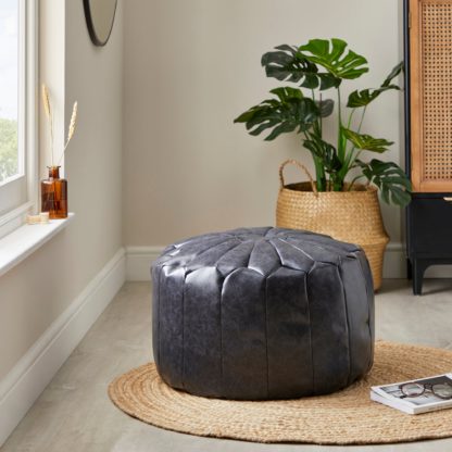 An Image of Moroccan Pouffe Black Black