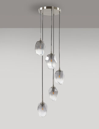 An Image of M&S Smoked Glass Multi-Light Cluster Light, Smoke