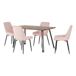 An Image of Quebec Rectangular Oak Effect Dining Table with 4 Avery Pink Dining Chairs Baby Pink