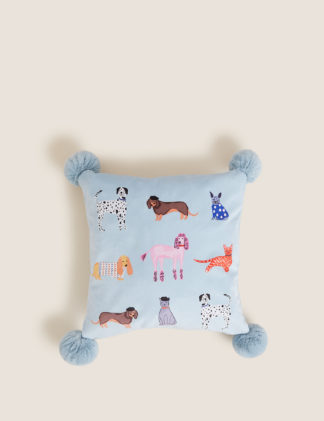 An Image of M&S Velvet Dog Print Small Cushion