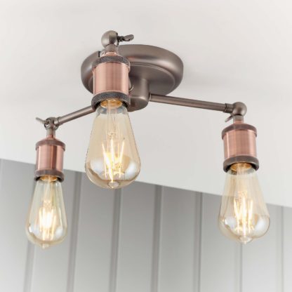 An Image of Henrik 3 Light Semi Flush Ceiling Light - Pewter