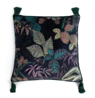 An Image of Habitat Botanical Print Velvet Cushion - Multi - 43x43cm