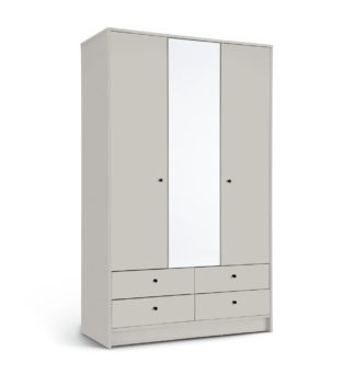 An Image of Argos Home Malibu 3 Door 4 Drawer Mirror Wardrobe- Soft Grey