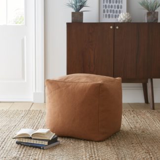 An Image of Faux Leather Cube Tan Pouffe Brown