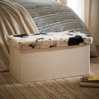 An Image of Cow Hide Foldable Storage Ottoman MultiColoured