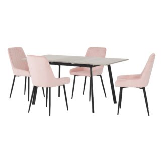 An Image of Avery Concrete Effect Extendable Dining Table with 4 Pink Dining Chairs Baby Pink