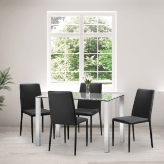 An Image of Enzo Rectangular Glass Dining Table with 4 Jazz Dining Chairs Black